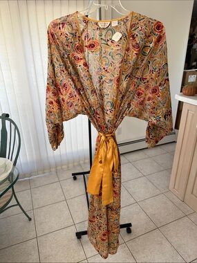 Silk-Blend Paisley Kimono Robe in Mustard - Victoria’s Secret